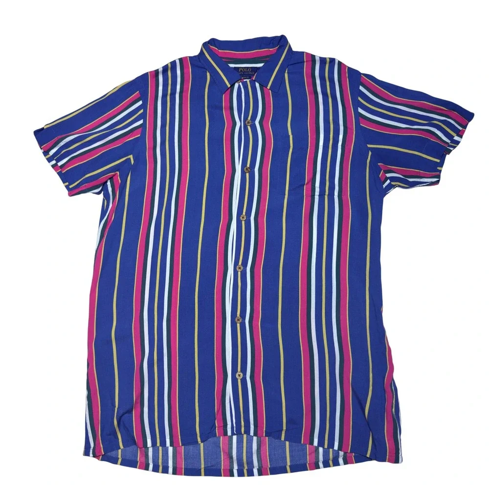 Polo Ralph Lauren Men Large Classic Fit Viscose Camp Resort Multi Striped‎ Shirt